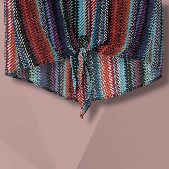 Gray LA M Patterned Shirt w/ Front Tie Knot Blouse - Picture 4 of 4